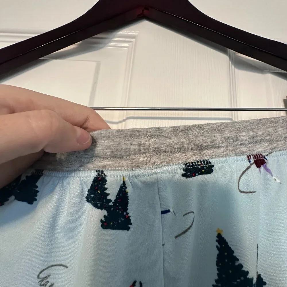 Kate Spade Holiday Christmas Skating Winter Blue Gray Jogger Pajamas Size XL - Picture 11 of 12
